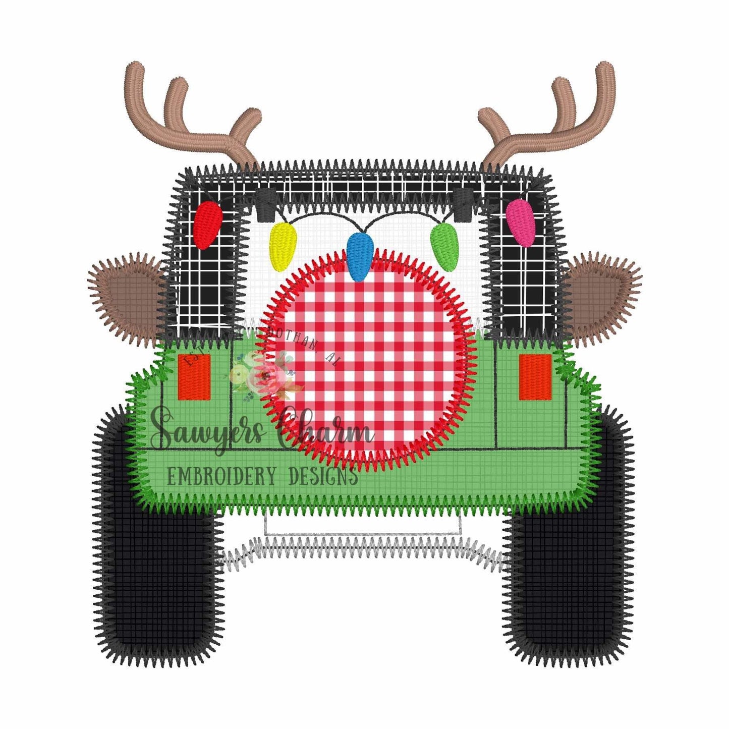 BUNDLE Rudolph reindeer antlers Off Road SUV vehicle truck bean/zigzag stitch applique, machine embroidery design, holidays/christmas lights