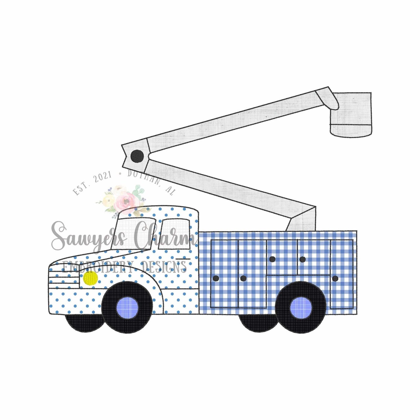 BUNDLE Bucket truck bean & zigzag stitch machine embroidery applique design, quick stitch, lineman, construction worker, city vehicle