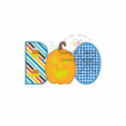 BUNDLE Halloween BOO jackolantern/candy corn/spiderweb with/without bow zig zag stitch, machine applique embroidery design, fall pumpkin