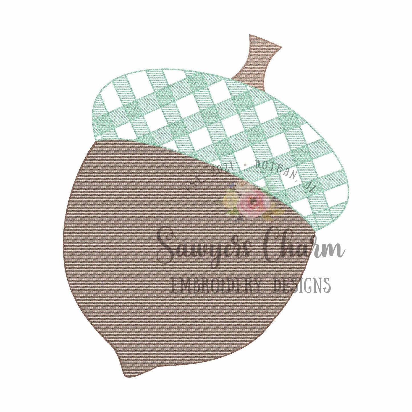 BUNDLE Gingham acorn with/without bow, sketch stitch embroidery design file, fall, quick stitch, plaid, check, thanksgiving harvest