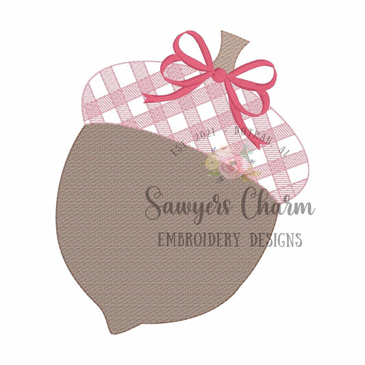 BUNDLE Gingham acorn with/without bow, sketch stitch embroidery design file, fall, quick stitch, plaid, check, thanksgiving harvest
