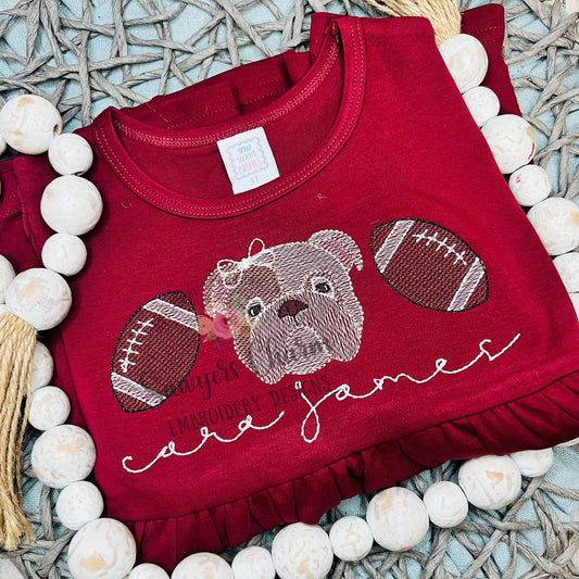 BUNDLE two color bulldog & football trio, with/without bow sketch stitch machine embroidery design, college university, cheerleader sports