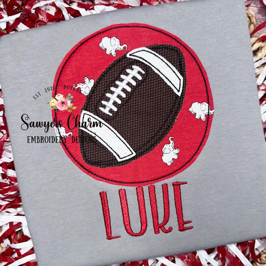 BUNDLE Football on circle patch bean & zig zag stitch machine applique embroidery design, quick stitch, fall sports, college/high school