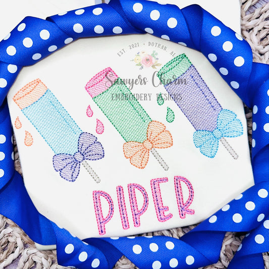 Push up ice cream with bows light fill sketch stitch trio, machine embroidery design file, summer, spring, snacks, popsicles