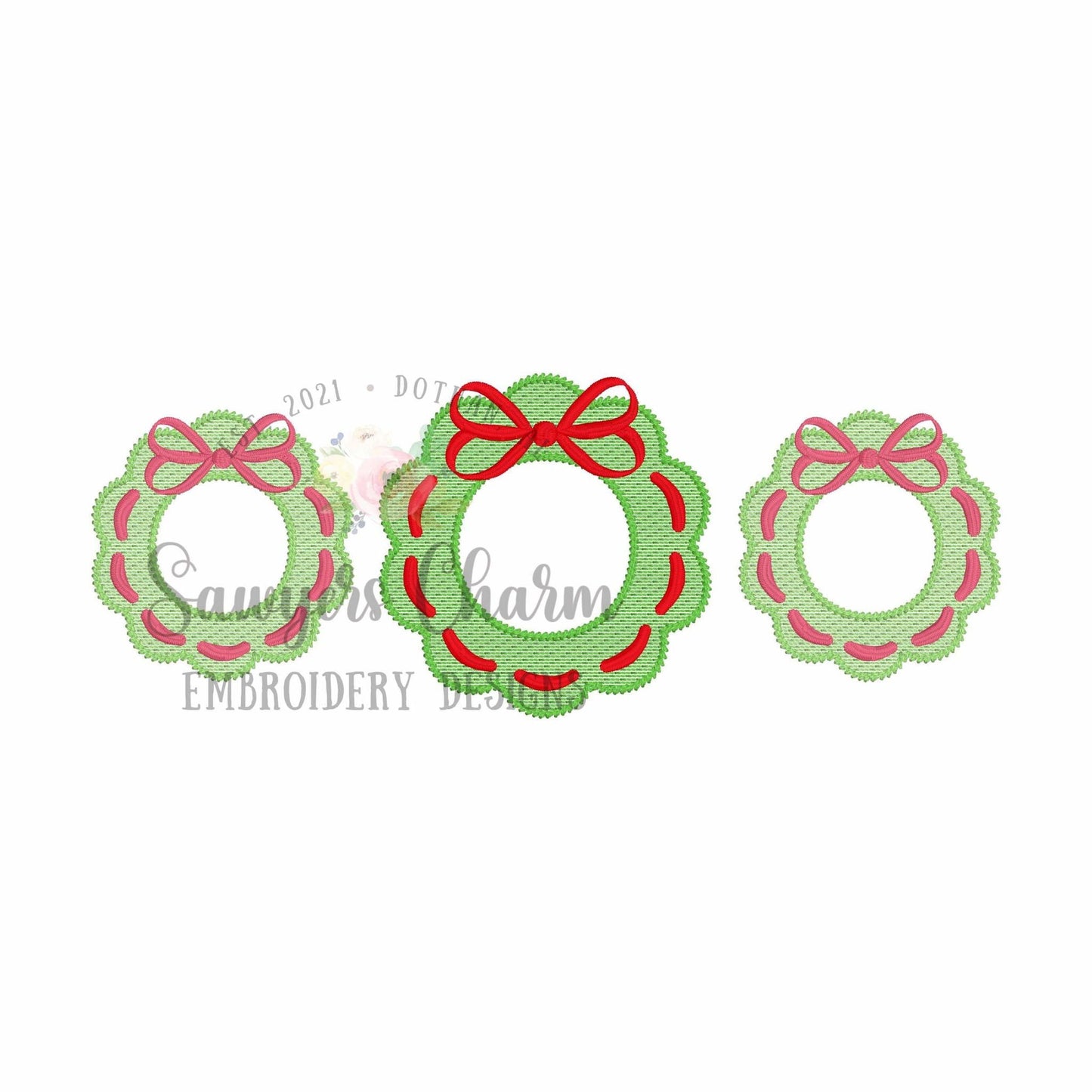 Wreath trio with bows sketch stitch machine embroidery design file, quick stitch, happy holidays, Merry Christmas, coquette ribbon, girl