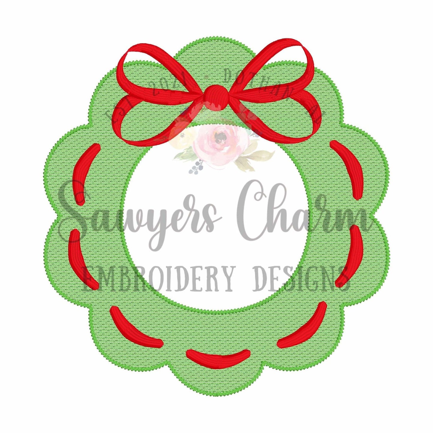 Wreath with bow and laces sketch stitch machine embroidery design file, quick stitch, happy holidays, Merry Christmas, coquette ribbon, girl