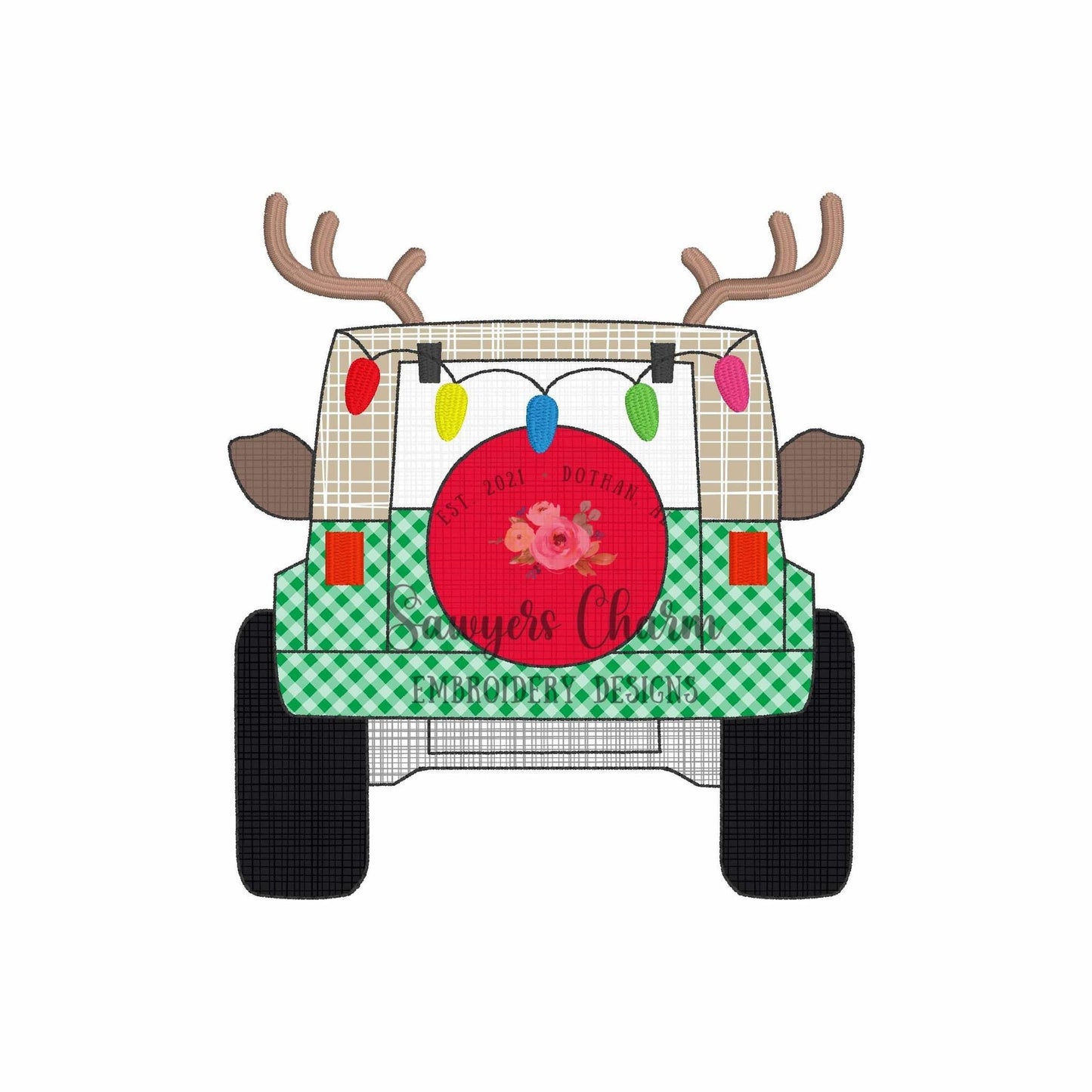 BUNDLE Rudolph reindeer antlers Off Road SUV vehicle truck bean/zigzag stitch applique, machine embroidery design, holidays/christmas lights