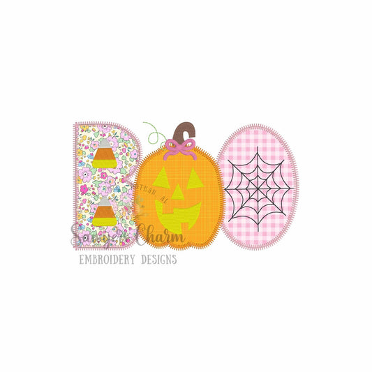 BUNDLE Halloween BOO jackolantern/candy corn/spiderweb with/without bow zig zag stitch, machine applique embroidery design, fall pumpkin