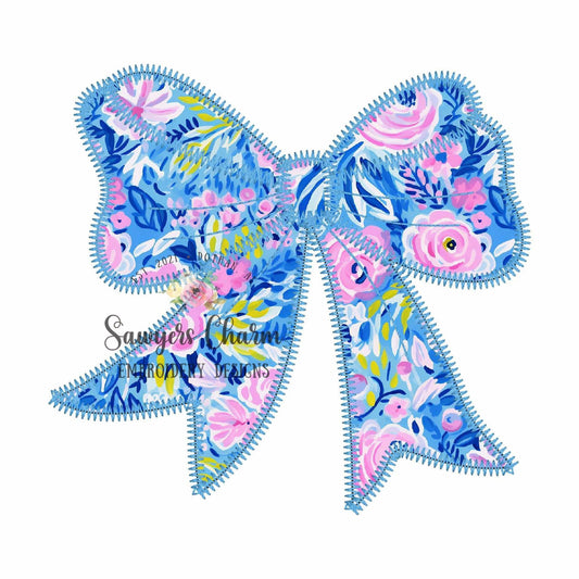 BUNDLE Coquette bow bean & zig zag stitch machine applique, embroidery design file, quick stitch, girls hair ribbon, vintage, streamers