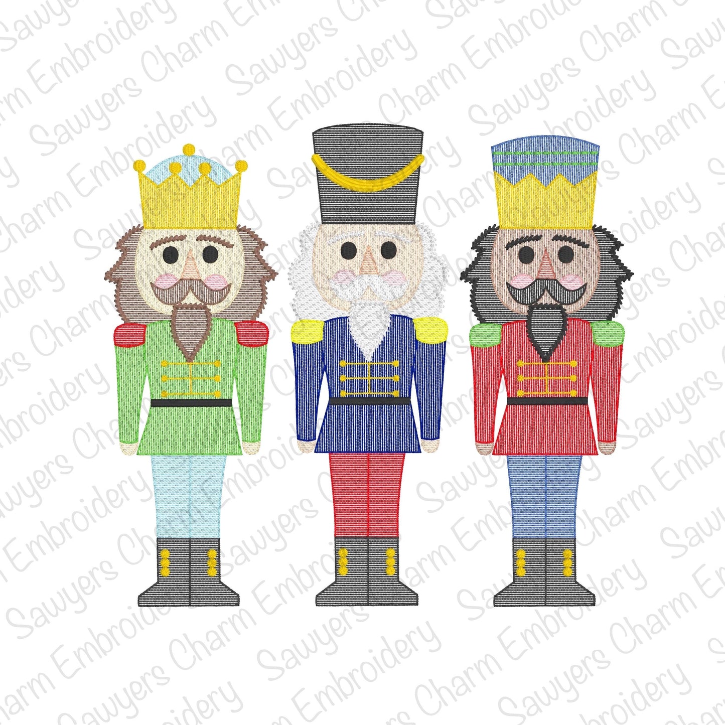 Nutcrackers trio sketch stitch machine embroidery design, happy holidays, Merry Christmas, crown, royalty