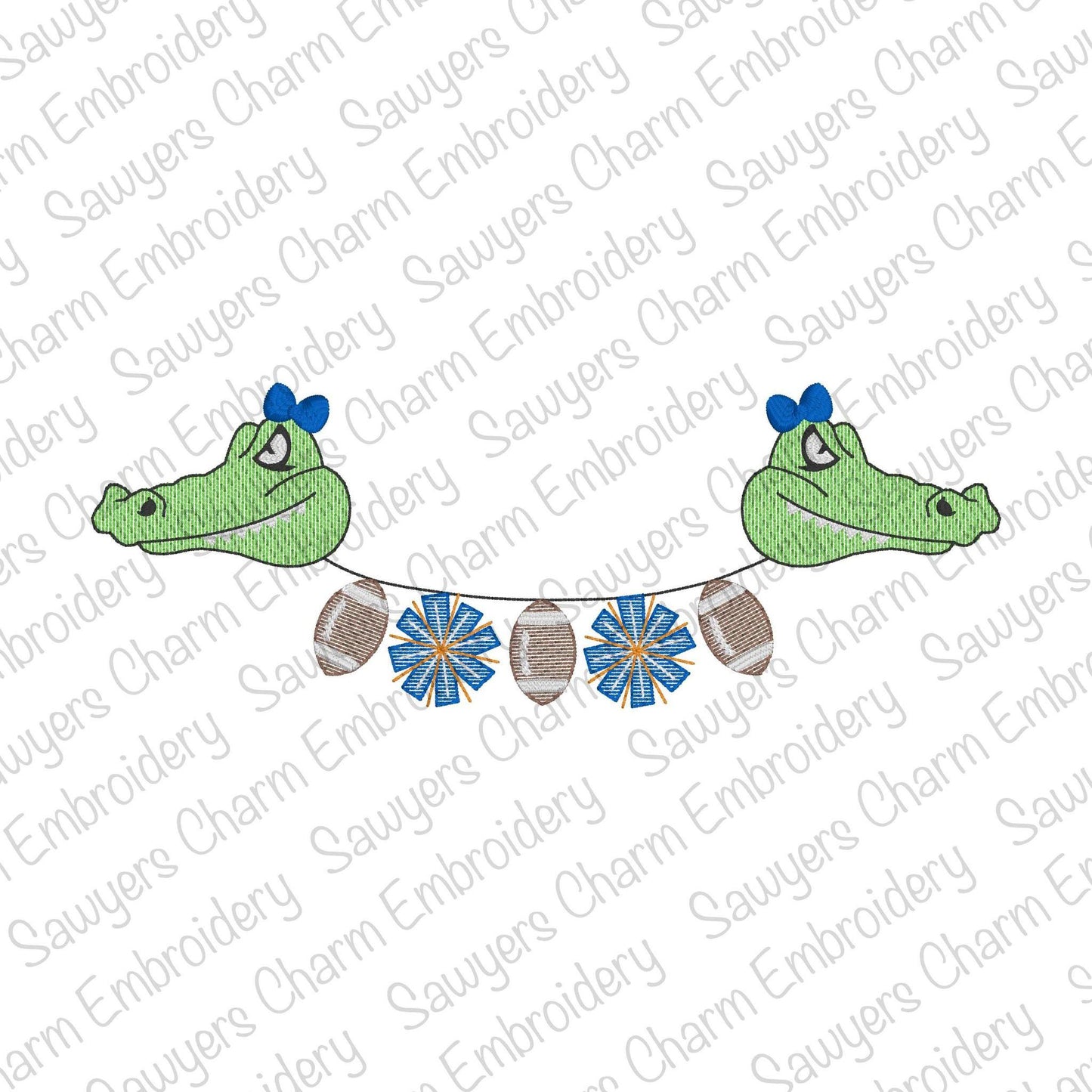 Gators pompoms footballs bunting banner sketch stitch machine embroidery design, college university, sports fan, mascot, high school, cheer
