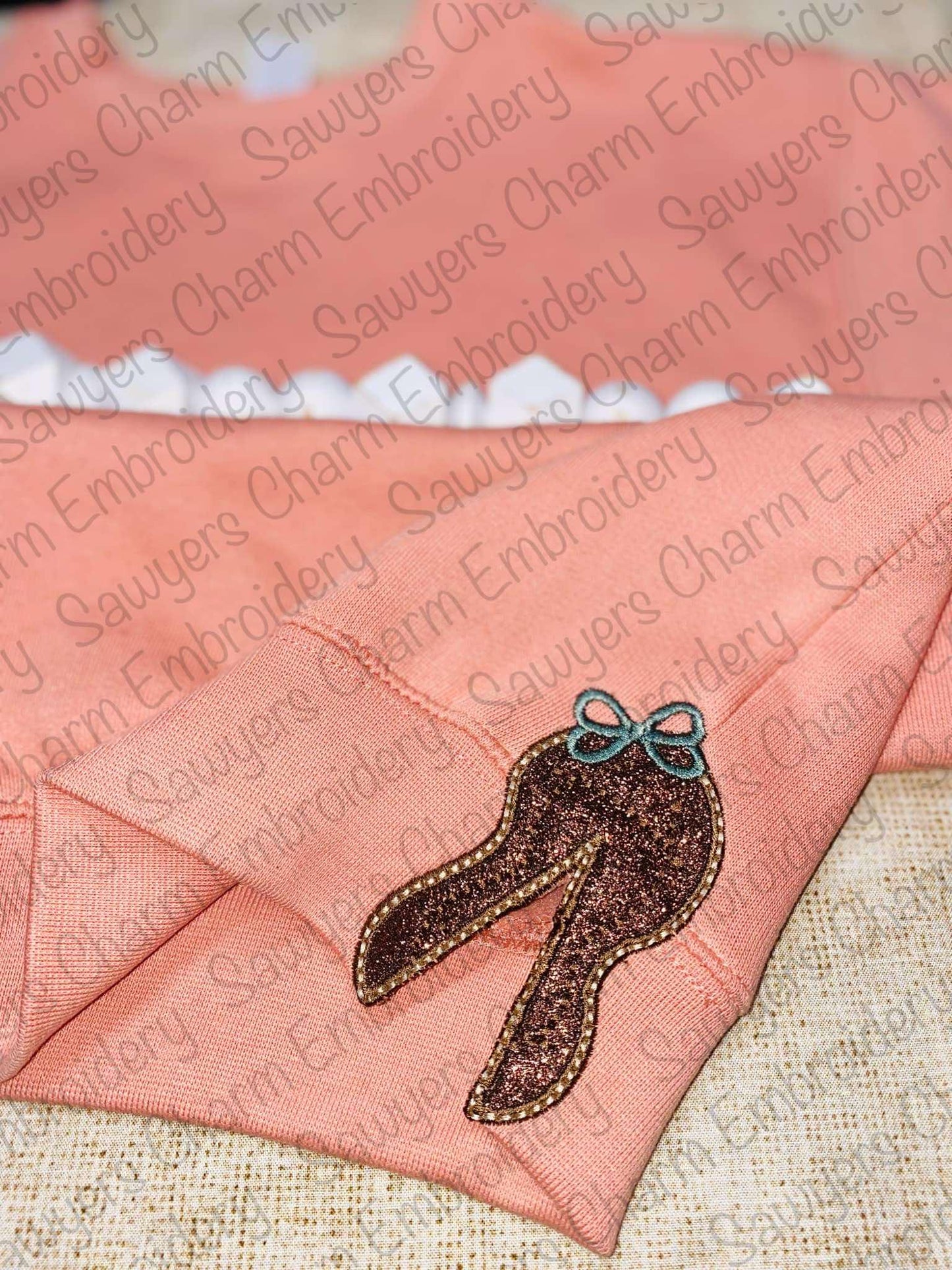Coquette Peanut side split design with bow satin stitch machine applique, embroidery design file, perfect for sweatshirts, festival, harvest
