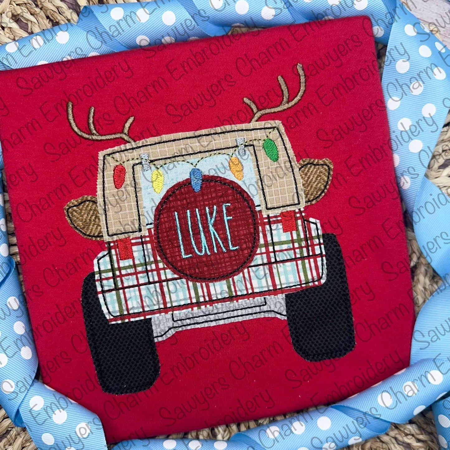 BUNDLE Rudolph reindeer antlers Off Road SUV vehicle truck bean/zigzag stitch applique, machine embroidery design, holidays/christmas lights