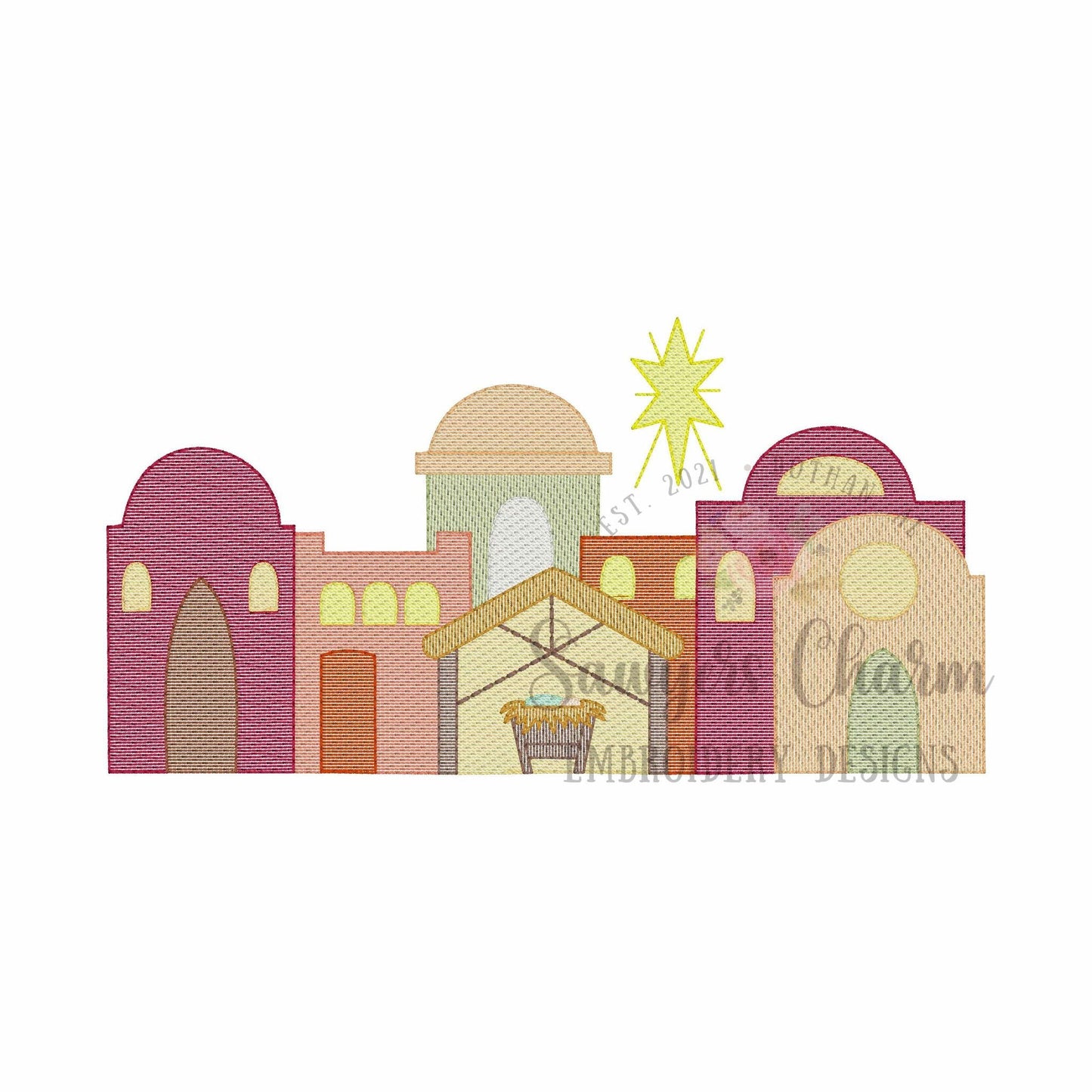 BUNDLE O Little Town of Bethlehem manger scene, baby Jesus sketch stitch machine embroidery design, with/without phrase, Merry Christmas