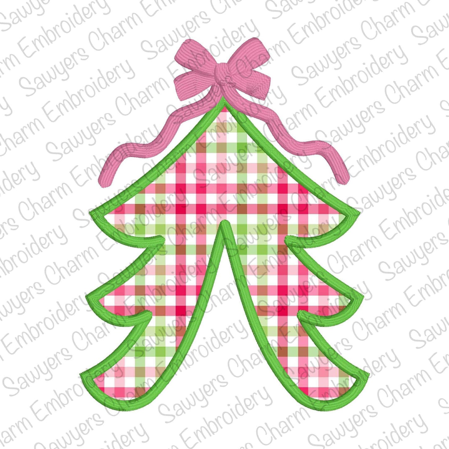 BUNDLE Side split Christmas tree with bow applique, machine embroidery design file, zigzag, satin, & bean stitch, for sweatshirts, holidays