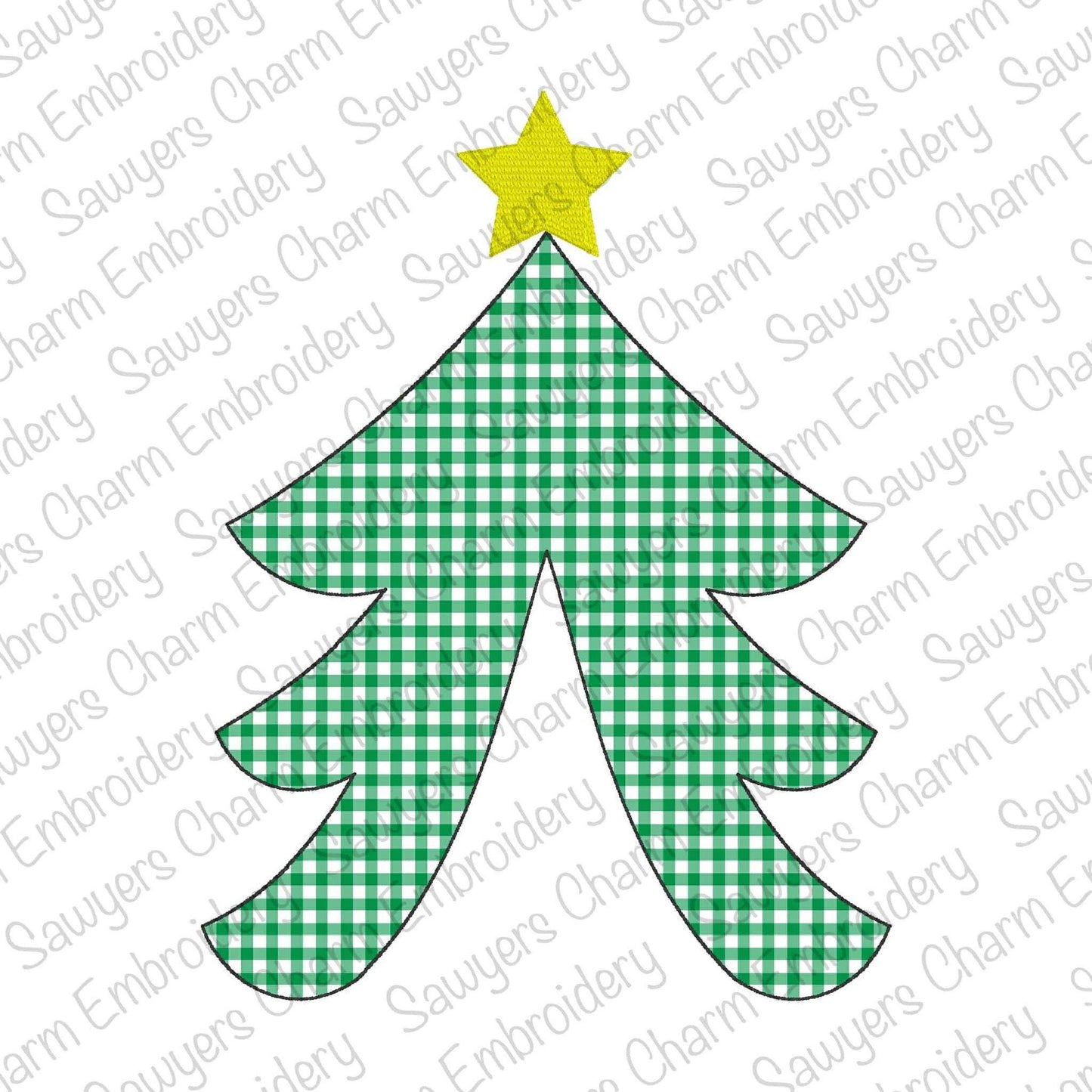 BUNDLE Side split Christmas tree with star applique, machine embroidery design file, zigzag, satin, & bean stitch, for sweatshirts, holidays