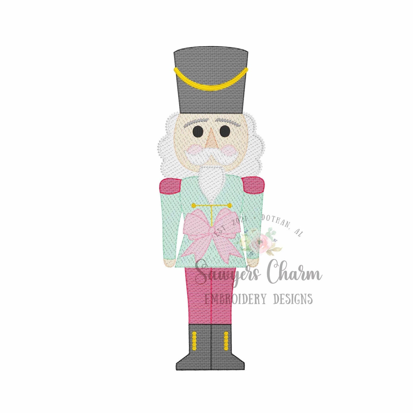 Nutcracker with bow sketch stitch machine embroidery design, happy holidays, coquette, Merry Christmas