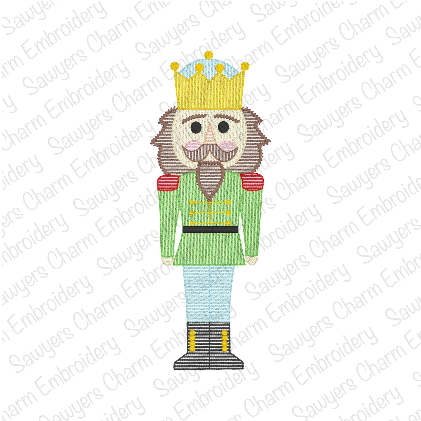 Nutcracker with crown sketch stitch machine embroidery design, happy holidays, Merry Christmas, royalty