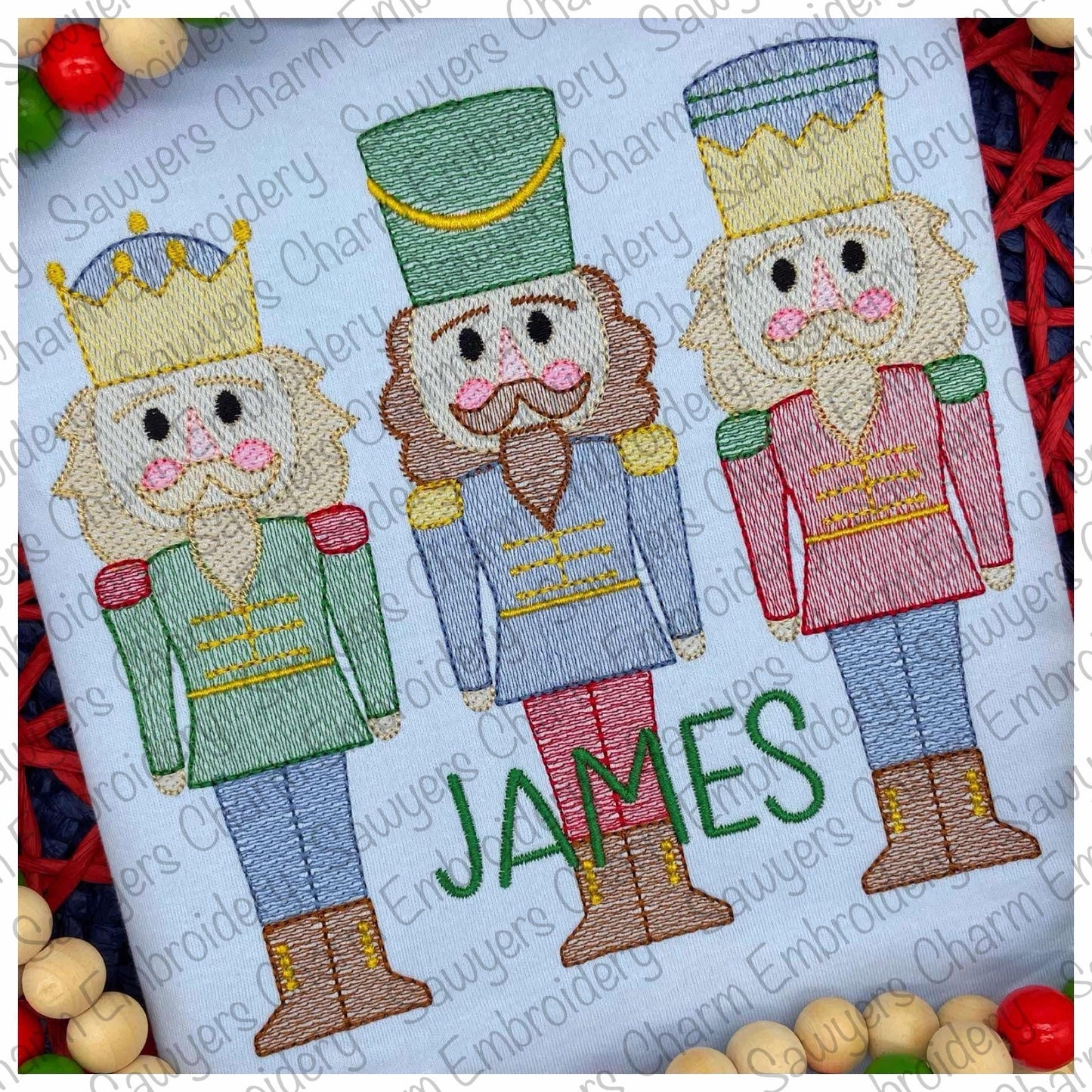 Nutcrackers trio sketch stitch machine embroidery design, happy holidays, Merry Christmas, crown, royalty