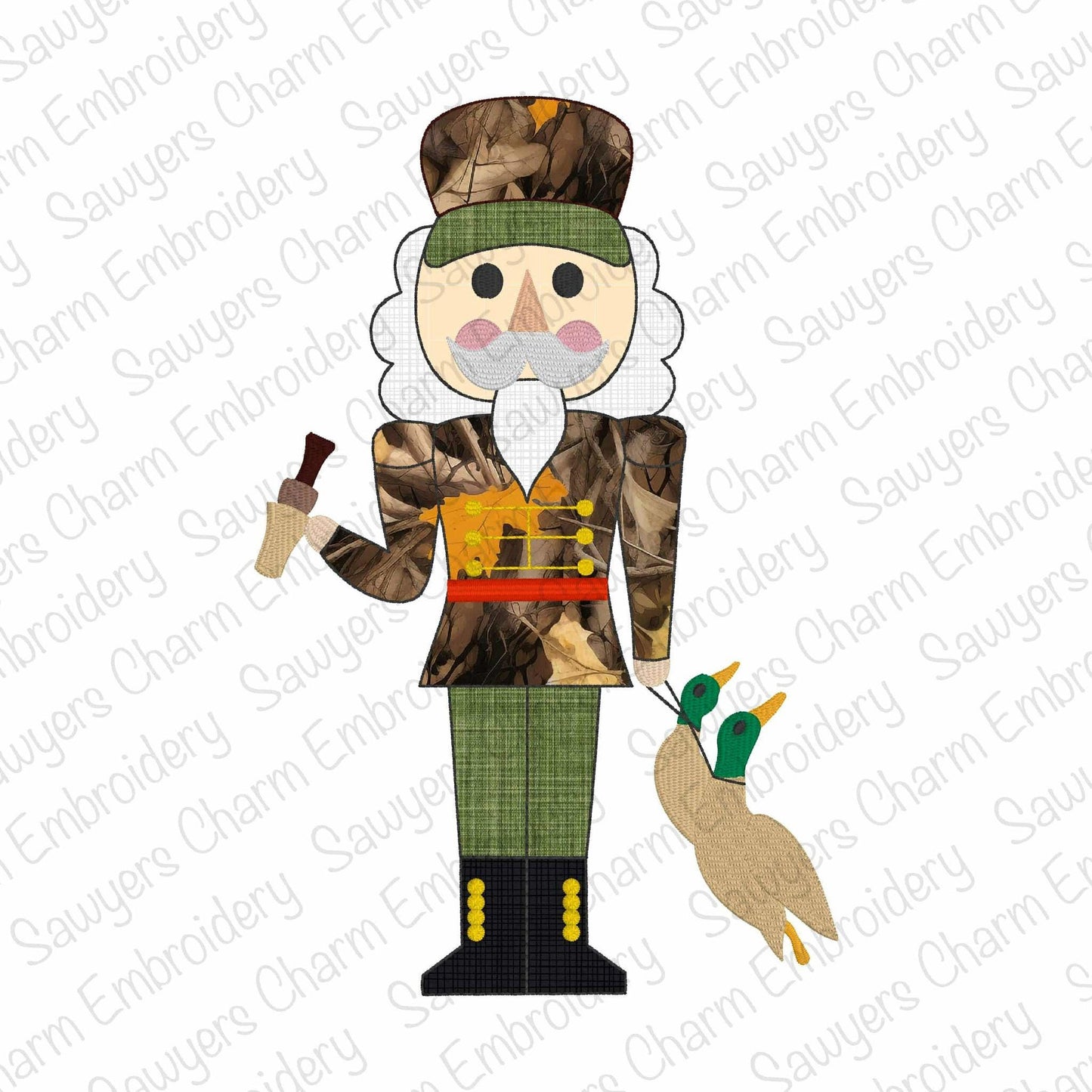 BUNDLE Duck hunting Nutcracker bean & zig zag stitch machine embroidery applique design, happy holidays, Merry Christmas, duck call, camo