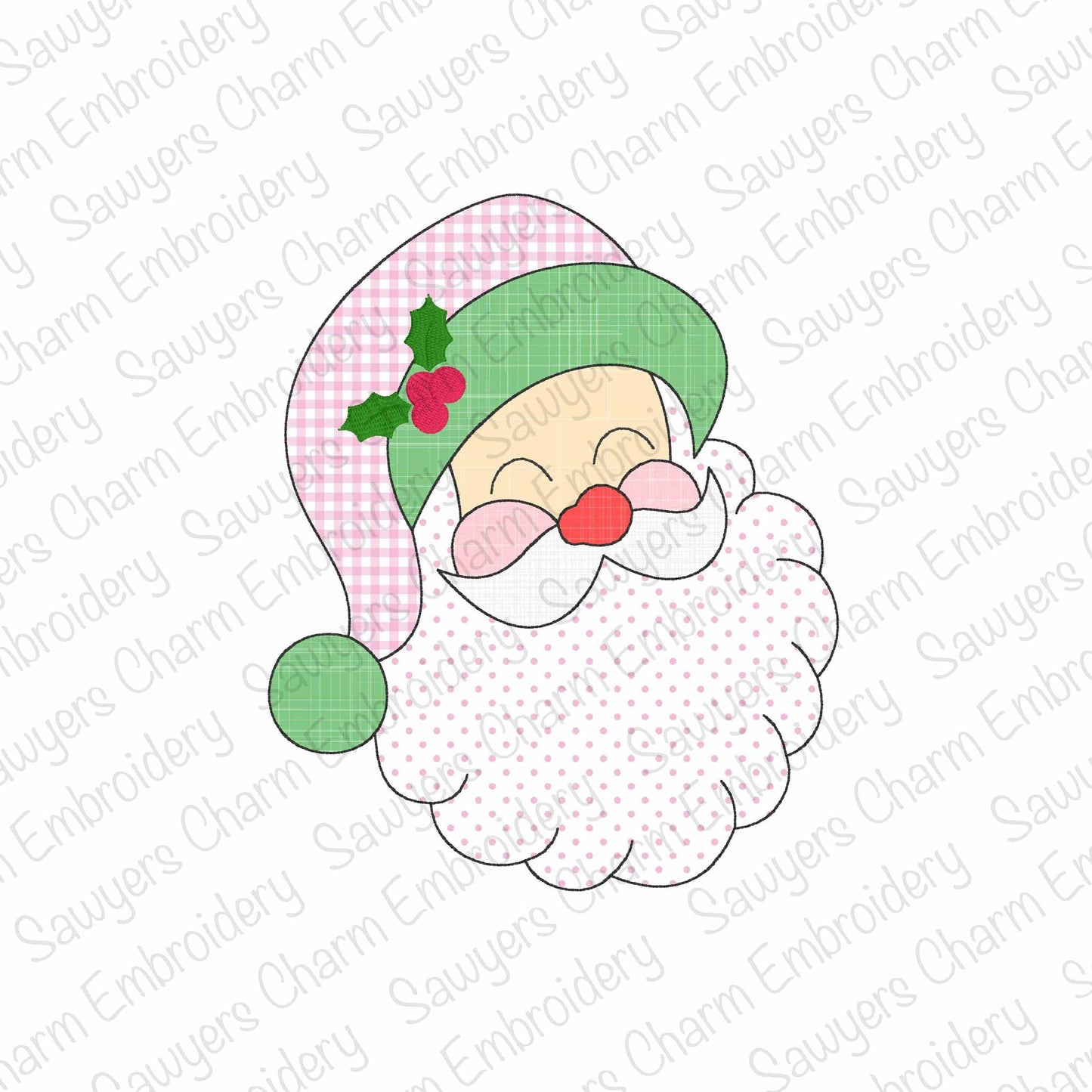 BUNDLE Vintage Santa Claus bean & zig zag stitch machine embroidery applique design, happy holidays, Merry Christmas, holly berries, ho ho