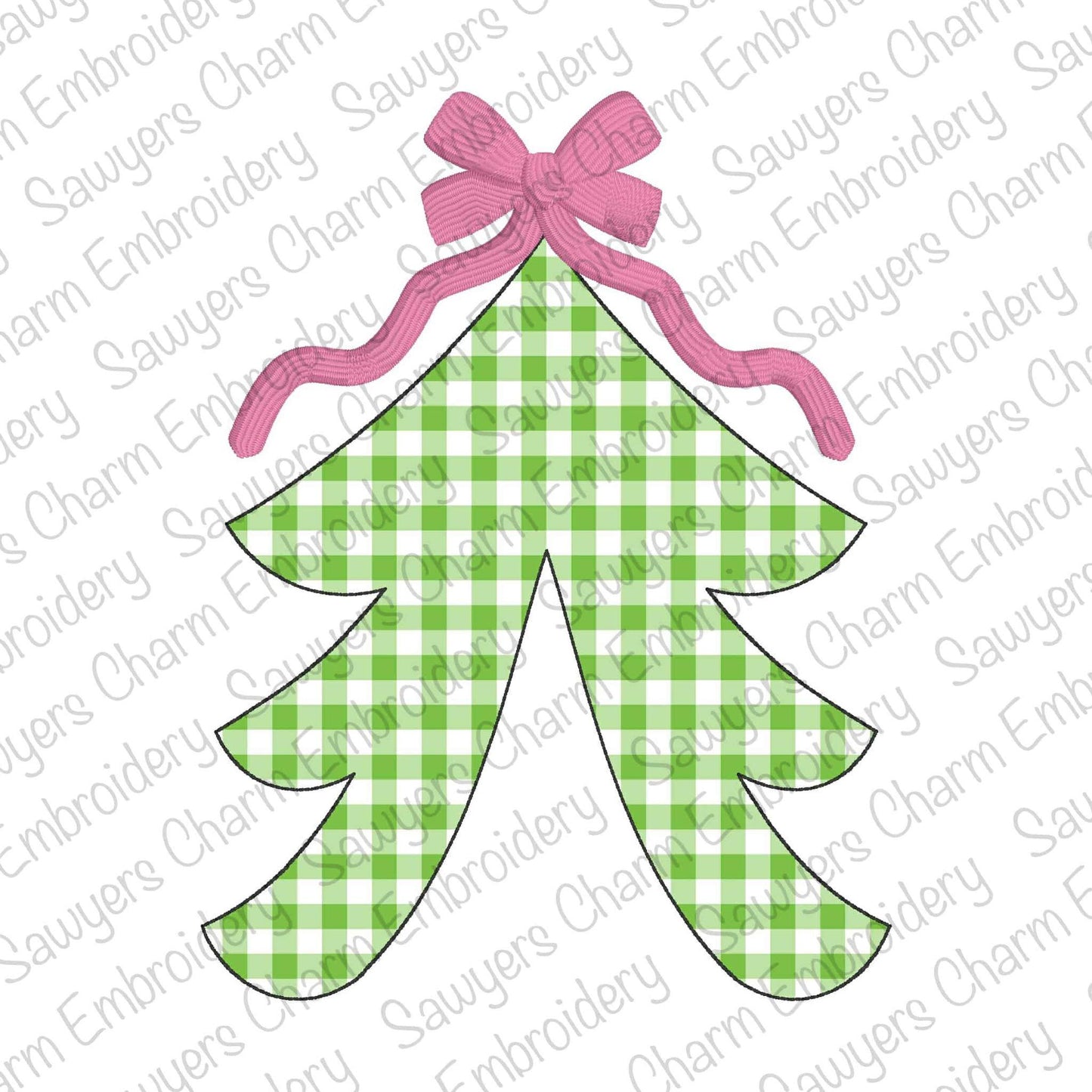 BUNDLE Side split Christmas tree with bow applique, machine embroidery design file, zigzag, satin, & bean stitch, for sweatshirts, holidays