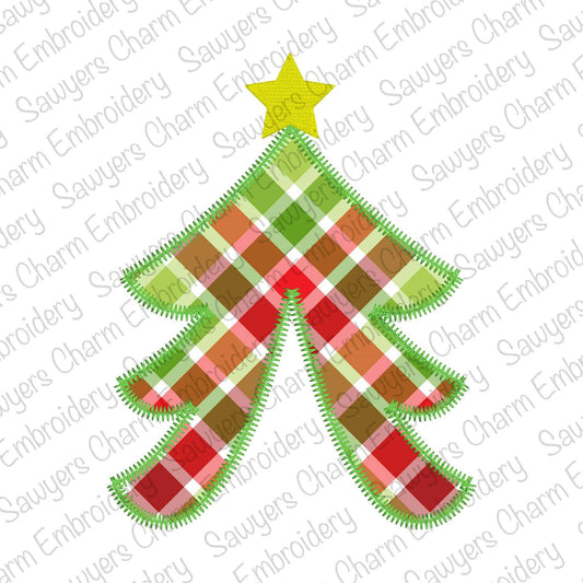 BUNDLE Side split Christmas tree with star applique, machine embroidery design file, zigzag, satin, & bean stitch, for sweatshirts, holidays