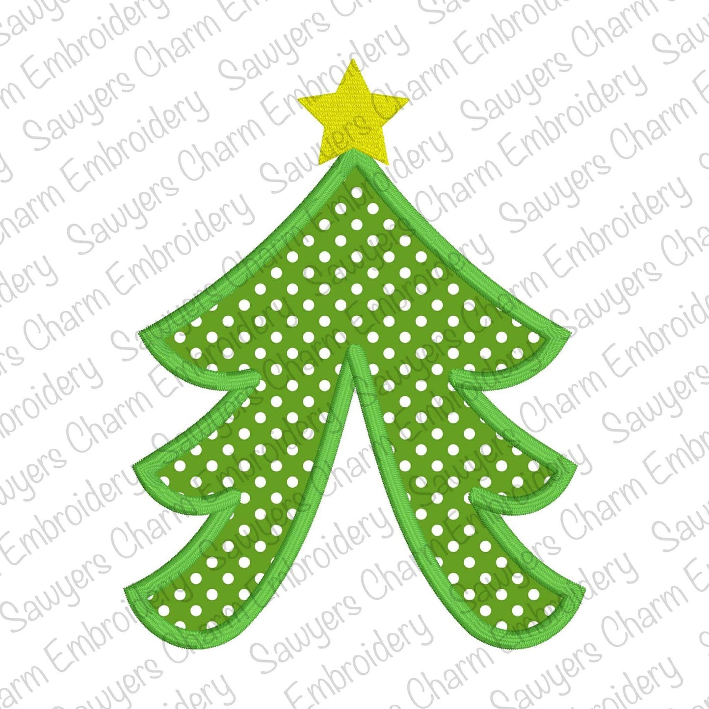 BUNDLE Side split Christmas tree with star applique, machine embroidery design file, zigzag, satin, & bean stitch, for sweatshirts, holidays