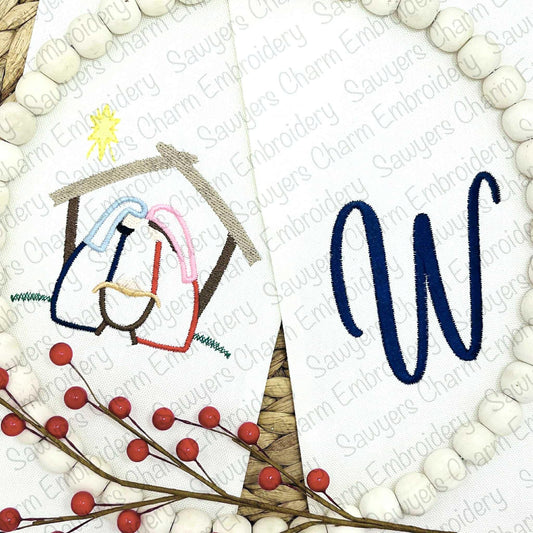Nativity manger scene, Bethlehem star satin stitch machine embroidery design file, baby Jesus, Mary, Joseph, quick stitch, Christmas holiday