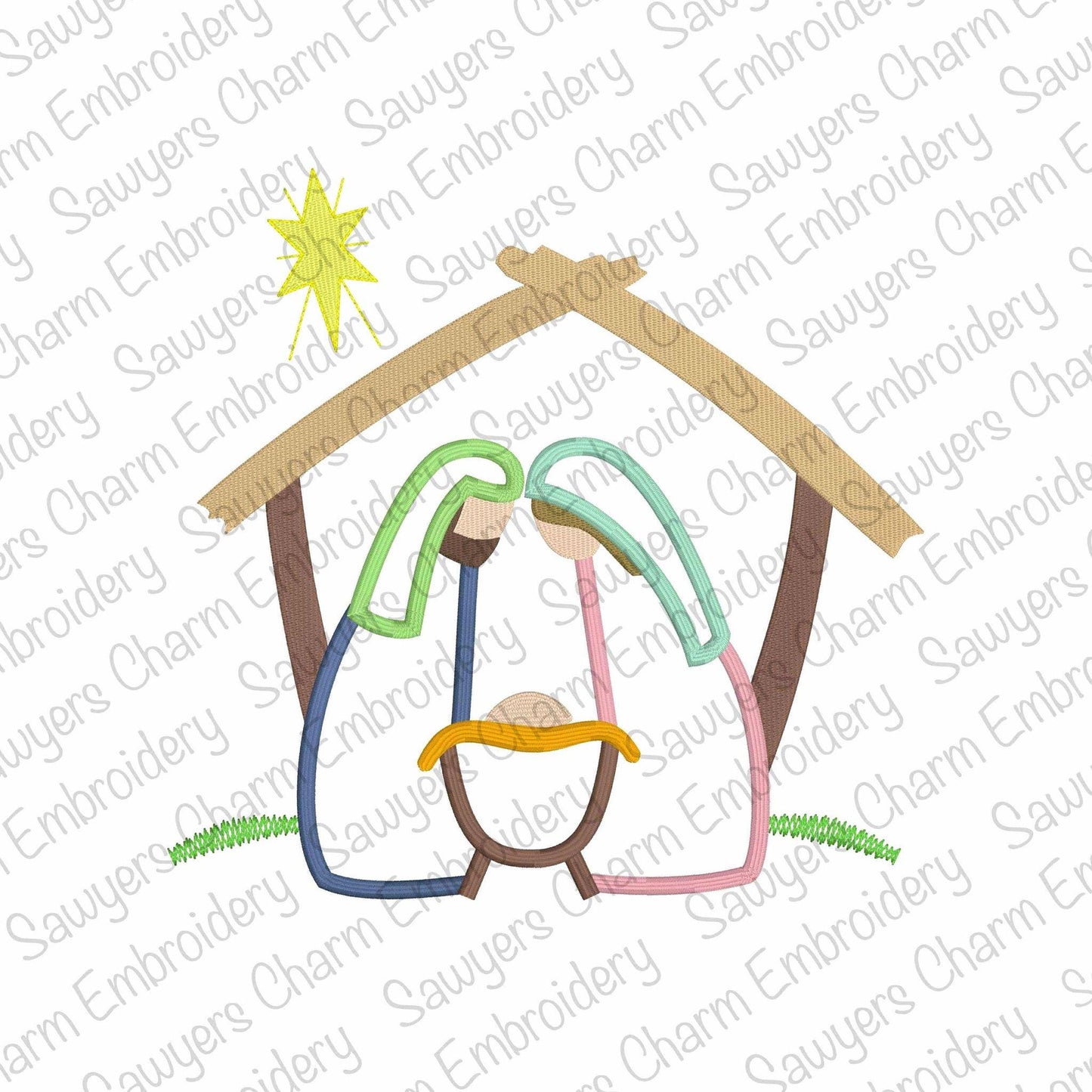 Nativity manger scene, Bethlehem star satin stitch machine embroidery design file, baby Jesus, Mary, Joseph, quick stitch, Christmas holiday