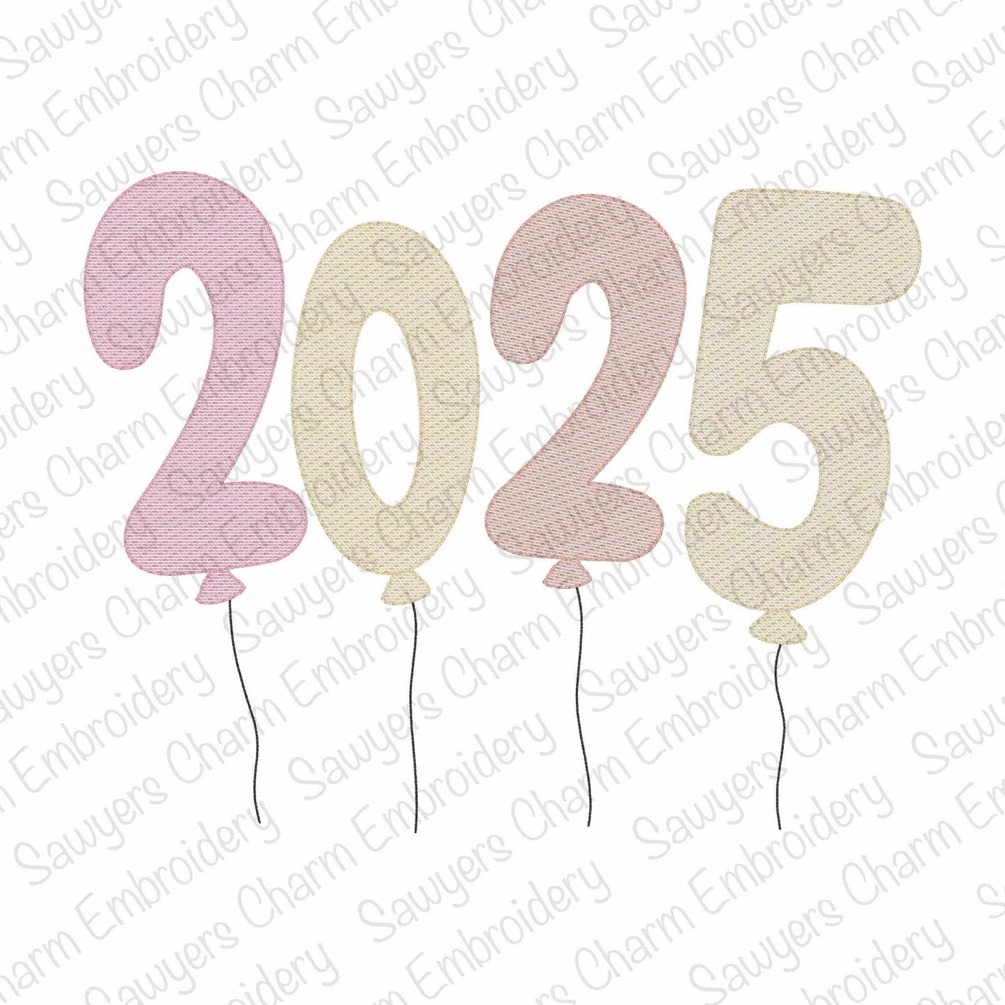 2025 Balloons, Happy New Year light fill sketch stitch machine embroidery design file, quick stitch, happy holidays, celebration, party