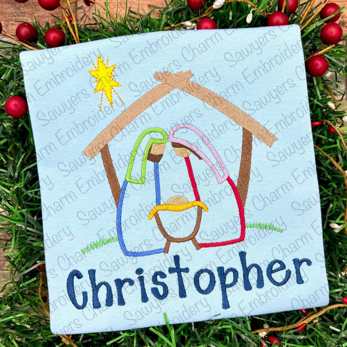 Nativity manger scene, Bethlehem star satin stitch machine embroidery design file, baby Jesus, Mary, Joseph, quick stitch, Christmas holiday