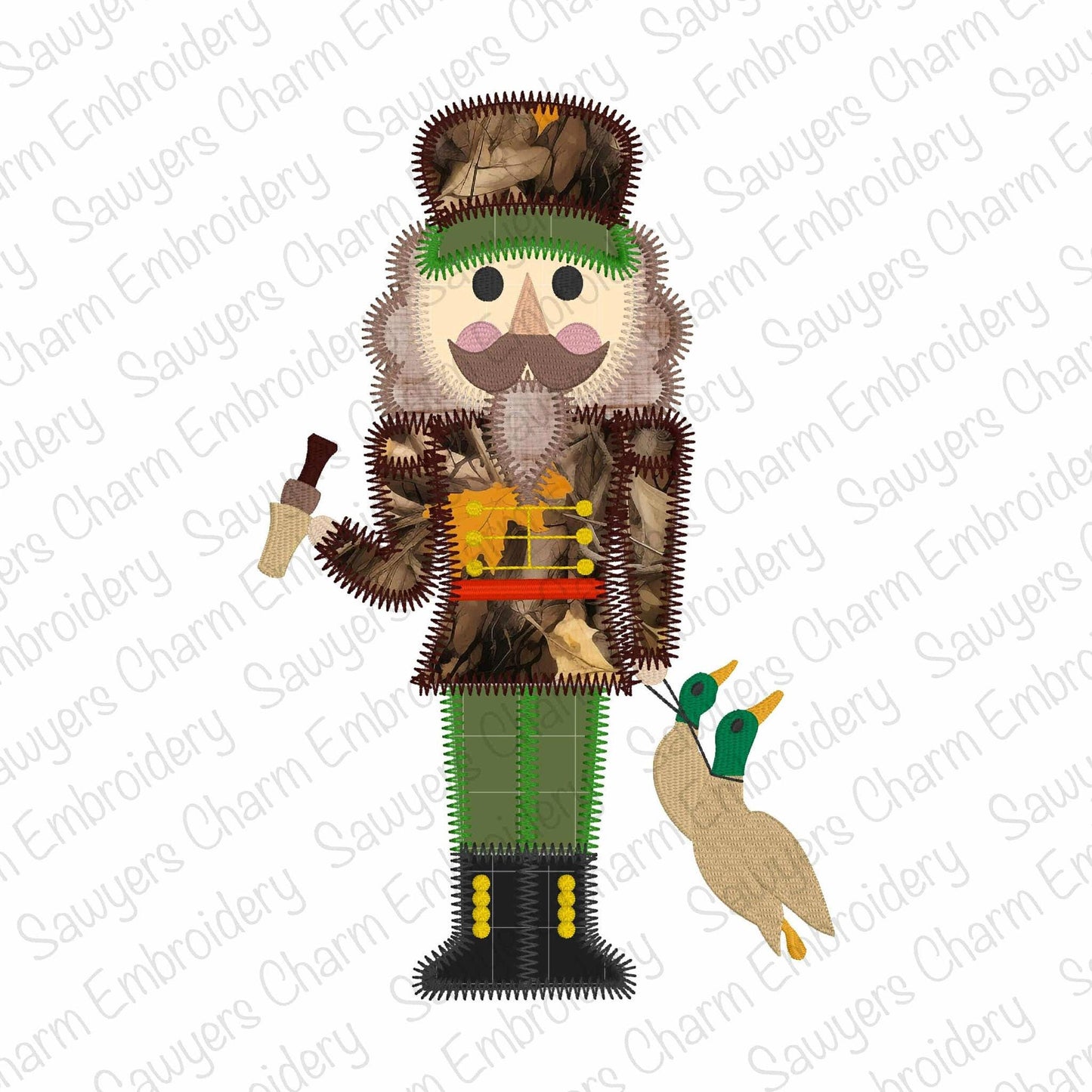 BUNDLE Duck hunting Nutcracker bean & zig zag stitch machine embroidery applique design, happy holidays, Merry Christmas, duck call, camo