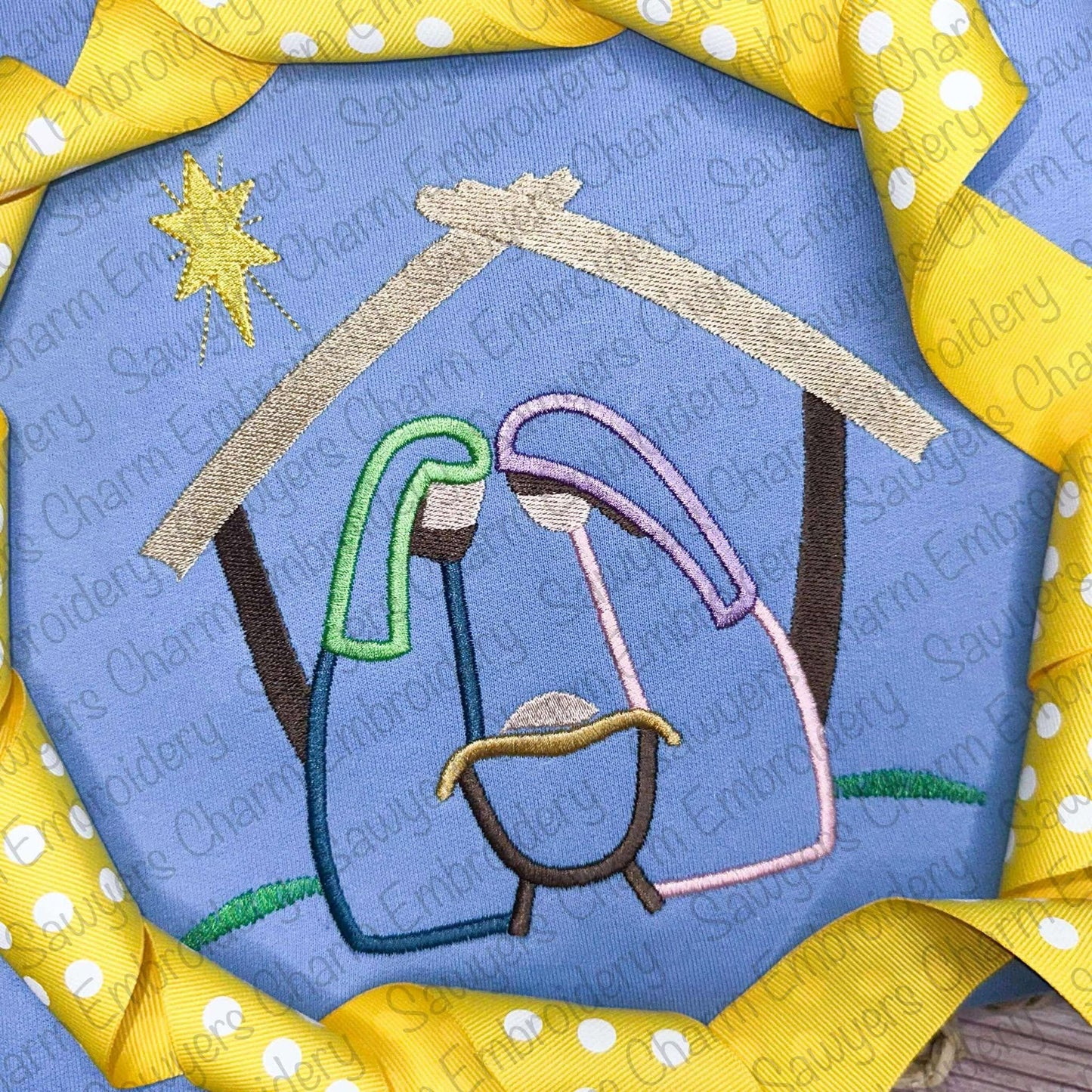 Nativity manger scene, Bethlehem star satin stitch machine embroidery design file, baby Jesus, Mary, Joseph, quick stitch, Christmas holiday