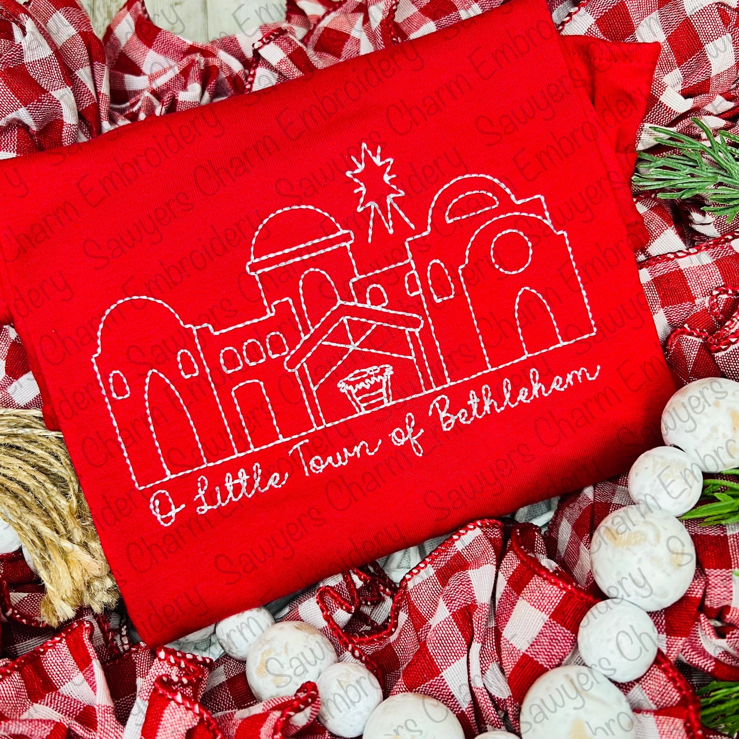 BUNDLE O Little Town of Bethlehem manger scene, baby Jesus bean stitch outline machine embroidery design, with/without phrase, Christmas