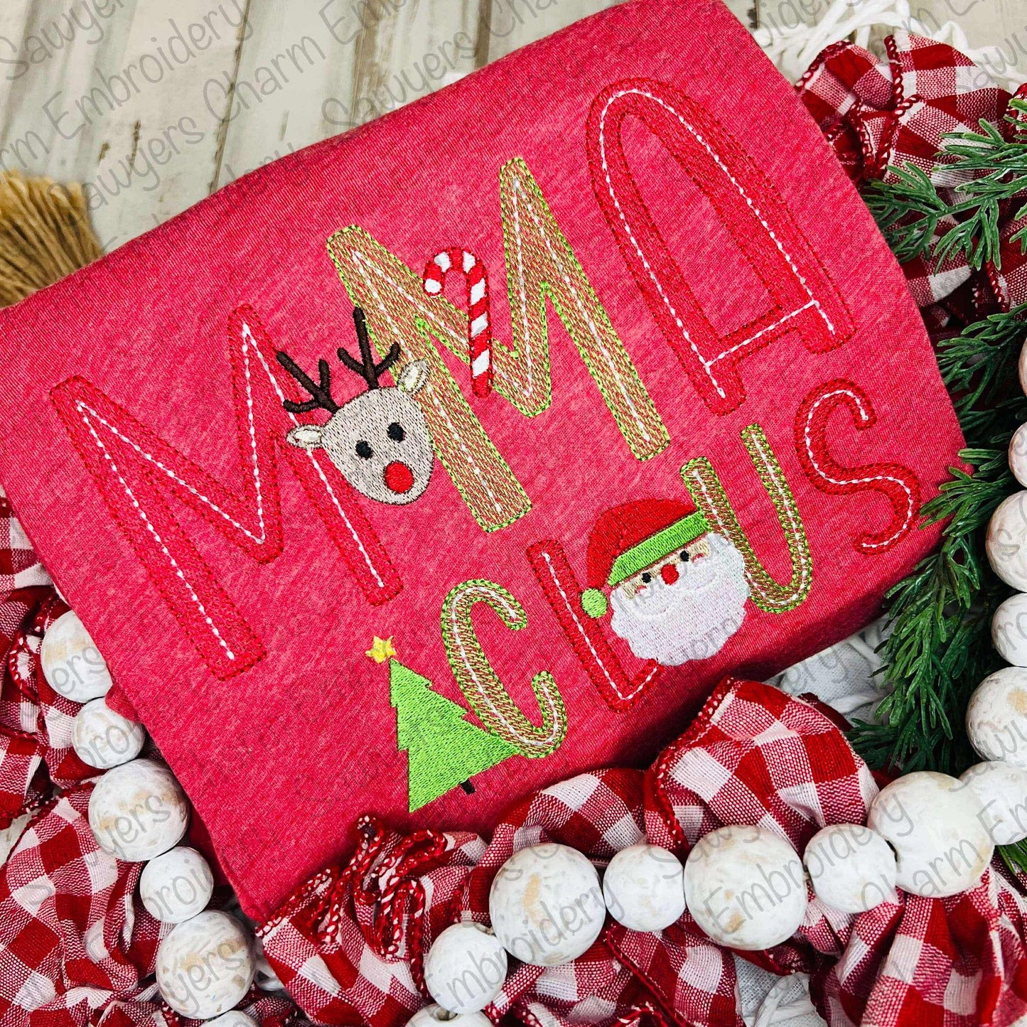 BUNDLE Christmas mini fill designs machine embroidery file, reindeer, Santa Claus, candy cane, tree with bow & star, happy holiday, monogram