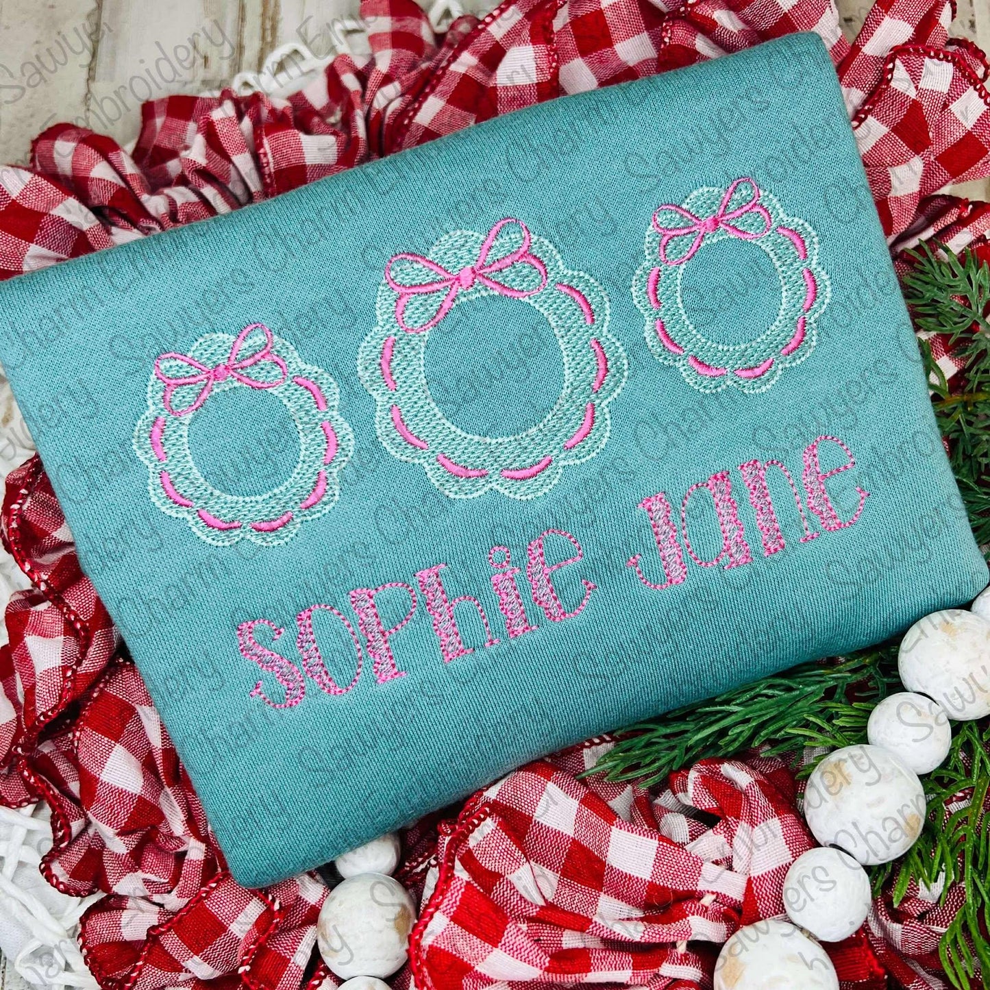 Wreath trio with bows sketch stitch machine embroidery design file, quick stitch, happy holidays, Merry Christmas, coquette ribbon, girl