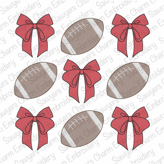 Coquette bows football grid, sketch stitch machine embroidery design, quick stitch, fall sports, large sizes, player, fan, cheer, mascots