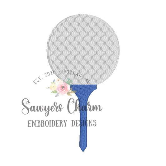 Mini filled golf ball on tee machine embroidery design, quick stitch, spring sports, perfect for monogram & left chest, small sizes, masters