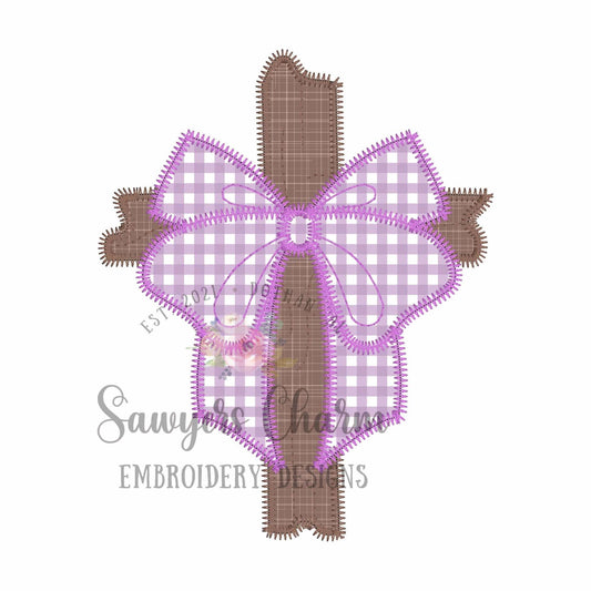 BUNDLE Cross with coquette bow bean & zig zag stitch machine applique embroidery design file, Easter resurrection day, Jesus, spring