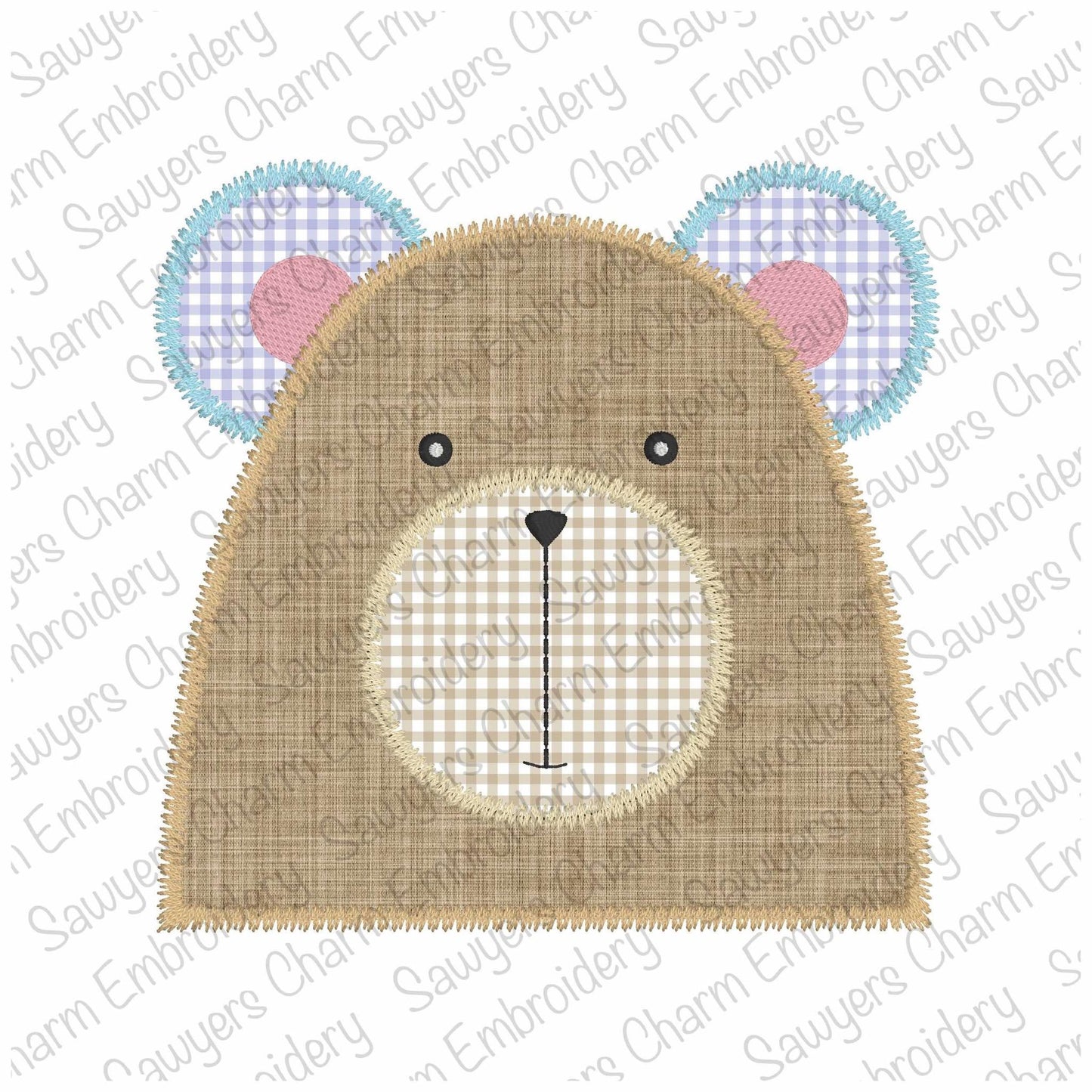BUNDLE Fuzzy teddy bear with & without bow, zigzag stitch applique machine embroidery design file, baby bear, stuffed animal, quick stitch