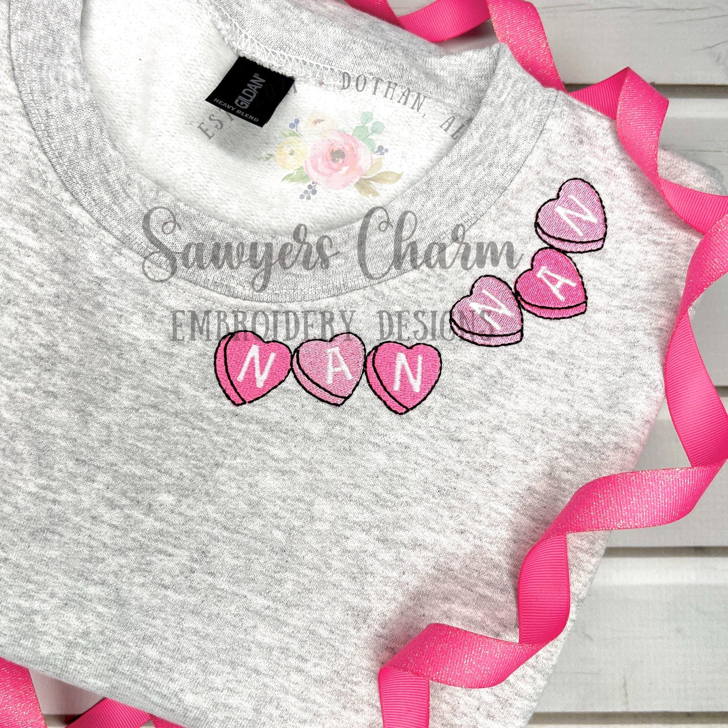 Be Mine conversation hearts machine embroidery font, fill stitch heart, satin stitch block uppercase letters, BX format included, 1/2"-2"
