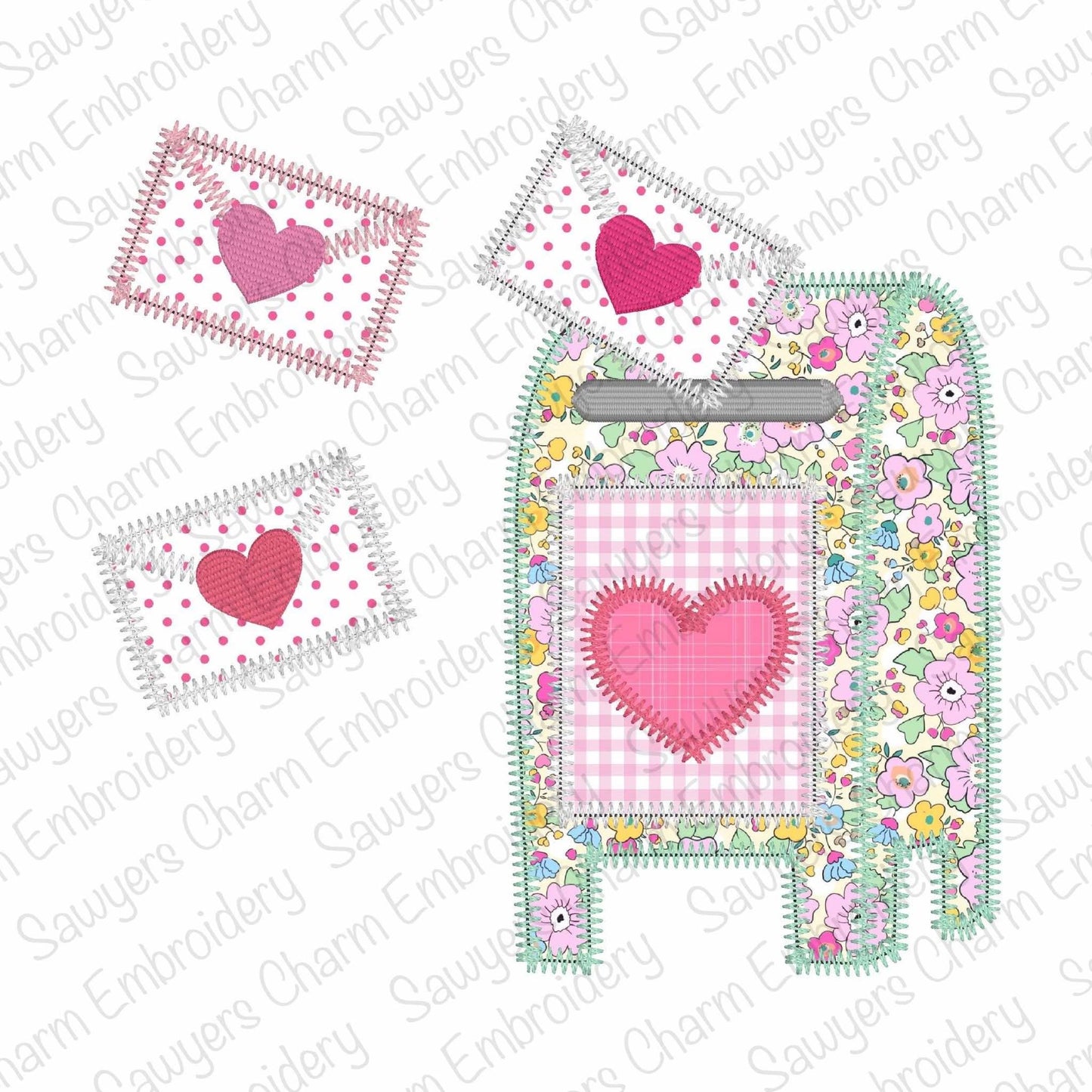 BUNDLE Valentine's Day mailbox & love letters zig zag and bean stitch machine embroidery design, quick stitch, XOXO, Be Mine, hearts