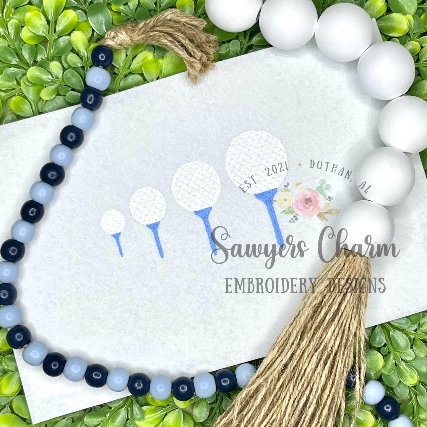 Mini filled golf ball on tee machine embroidery design, quick stitch, spring sports, perfect for monogram & left chest, small sizes, masters