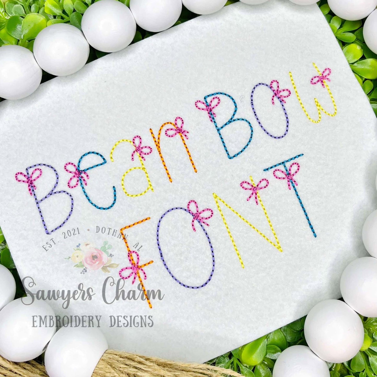 Bean Bow Bean stitch machine embroidery font, lower & uppercase letters, 9 sizes, BX included, perfect for monograms, quick stitch, coquette