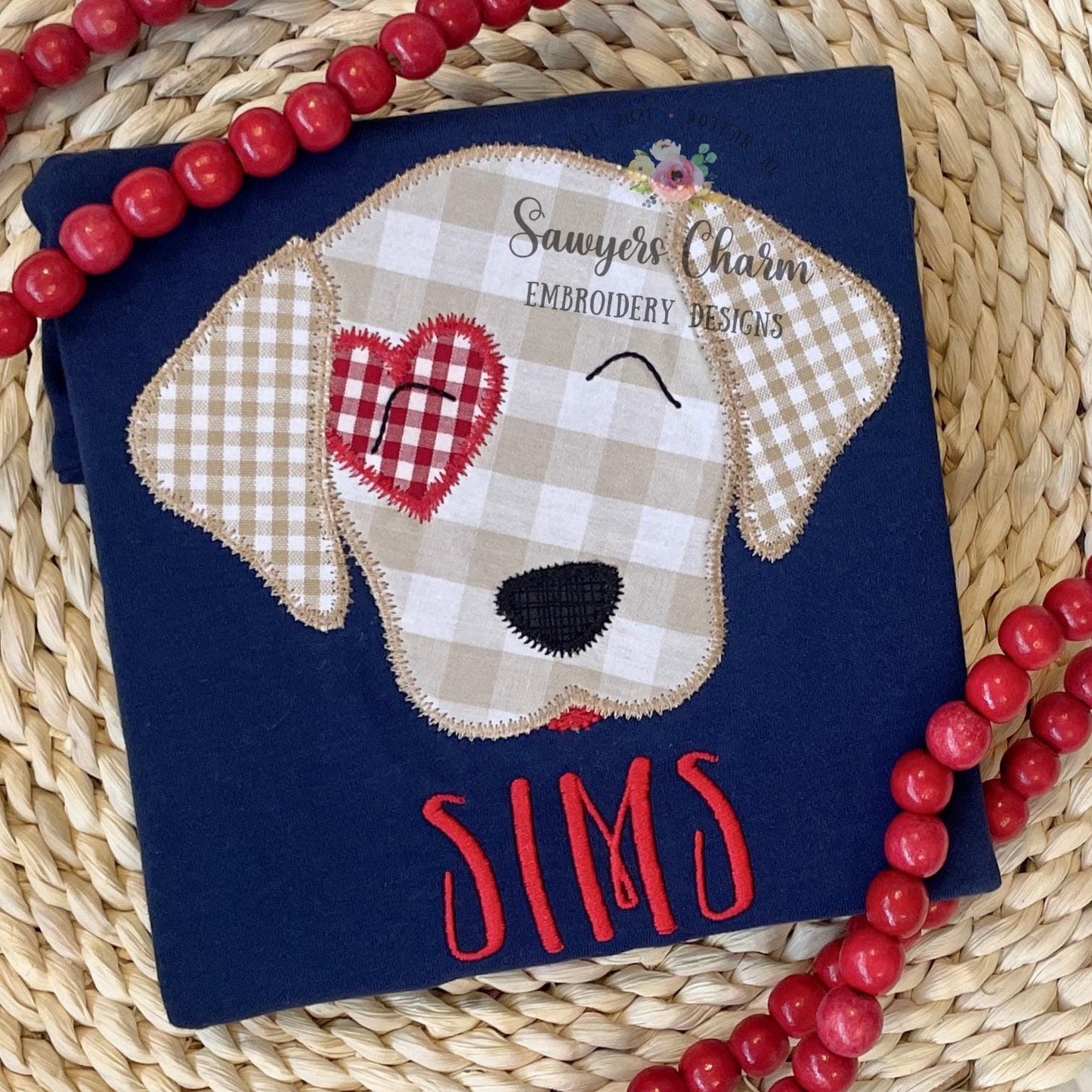 BUNDLE Puppy dog heart patch zig zag applique, machine embroidery design file, with & without bow, quick stitch, lab, XOXO Valentine's Day