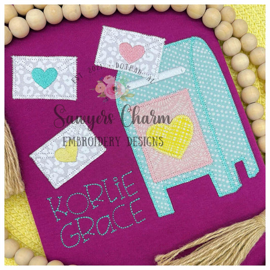 BUNDLE Valentine's Day mailbox & love letters zig zag and bean stitch machine embroidery design, quick stitch, XOXO, Be Mine, hearts