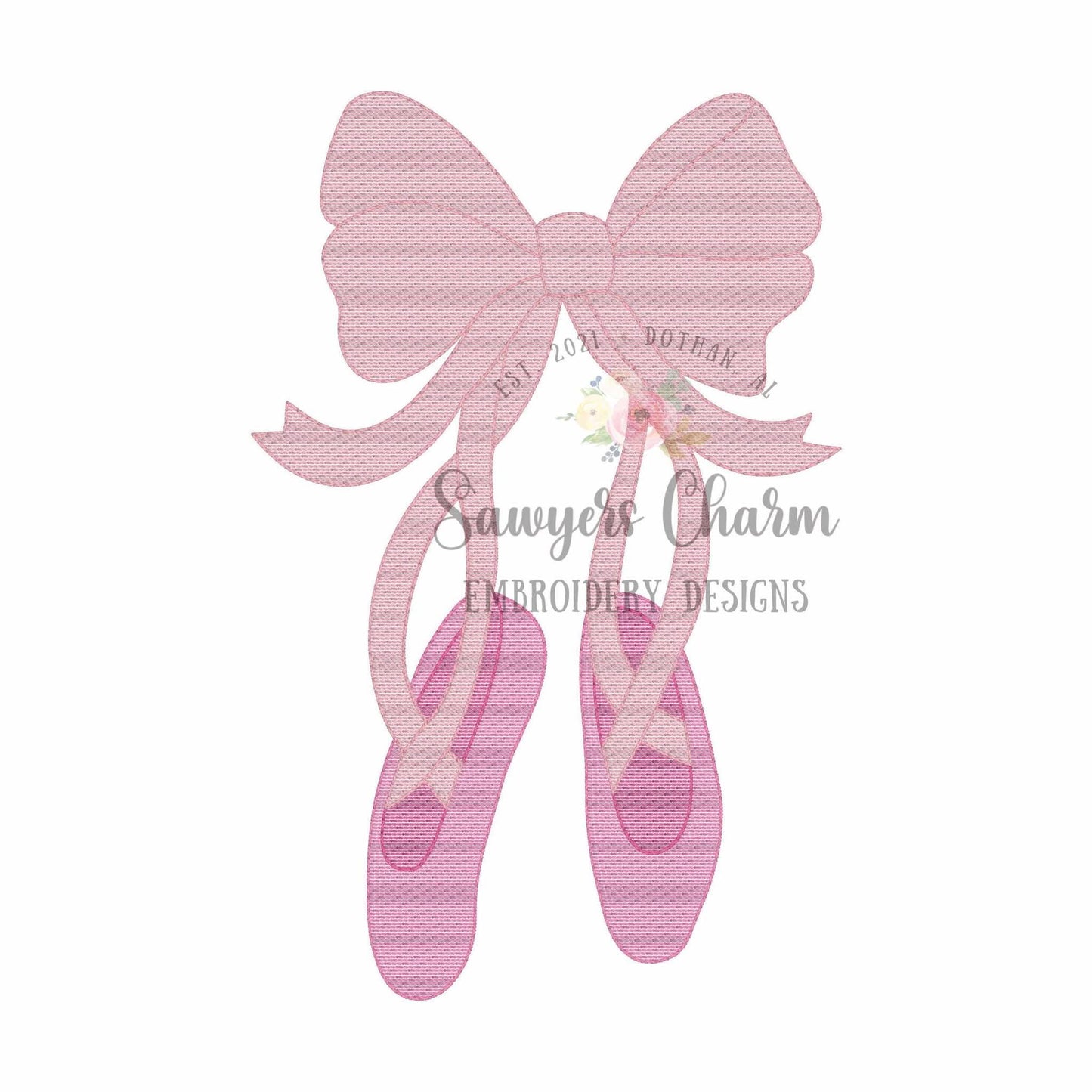 Ballet slippers with bow sketch stitch machine embroidery design, quick stitch, coquette, ballerina pointe shoes, dance, ribbons