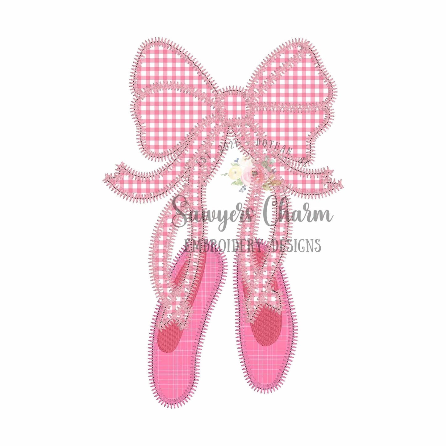 BUNDLE Ballet slippers with bow zig zag & bean stitch machine applique, embroidery design, coquette, ballerina pointe shoes, dance, ribbons