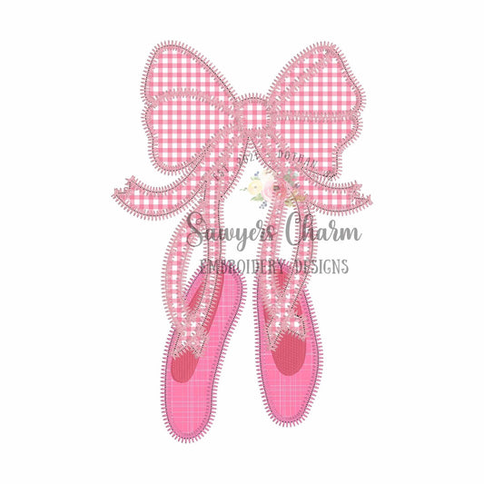 BUNDLE Ballet slippers with bow zig zag & bean stitch machine applique, embroidery design, coquette, ballerina pointe shoes, dance, ribbons